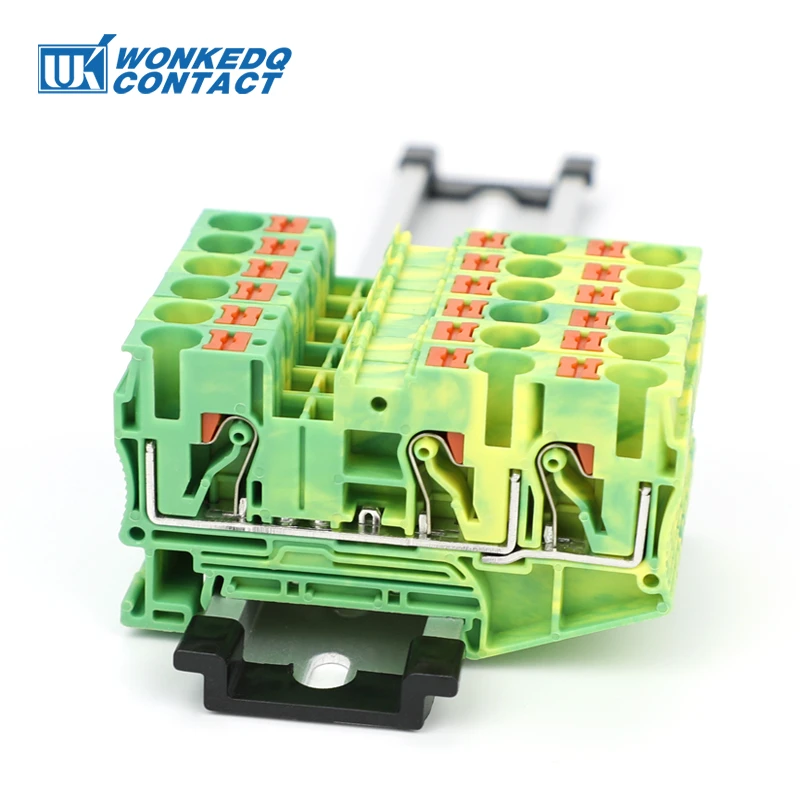 PT6-TW-PE Push-in Ground Terminals 6mm 1-in 2-out Din Rail Terminal Block Grounding Cable Connector Electrical PT 6-TWIN-PE