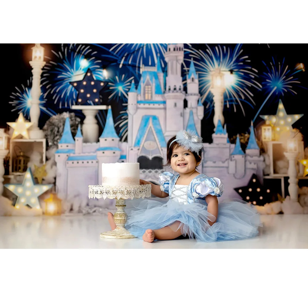 Blue Dream Castle Photo Background Children Birthday Cake Smash Photography Backdrop Cloth Kids Portrait Photo Studio Props