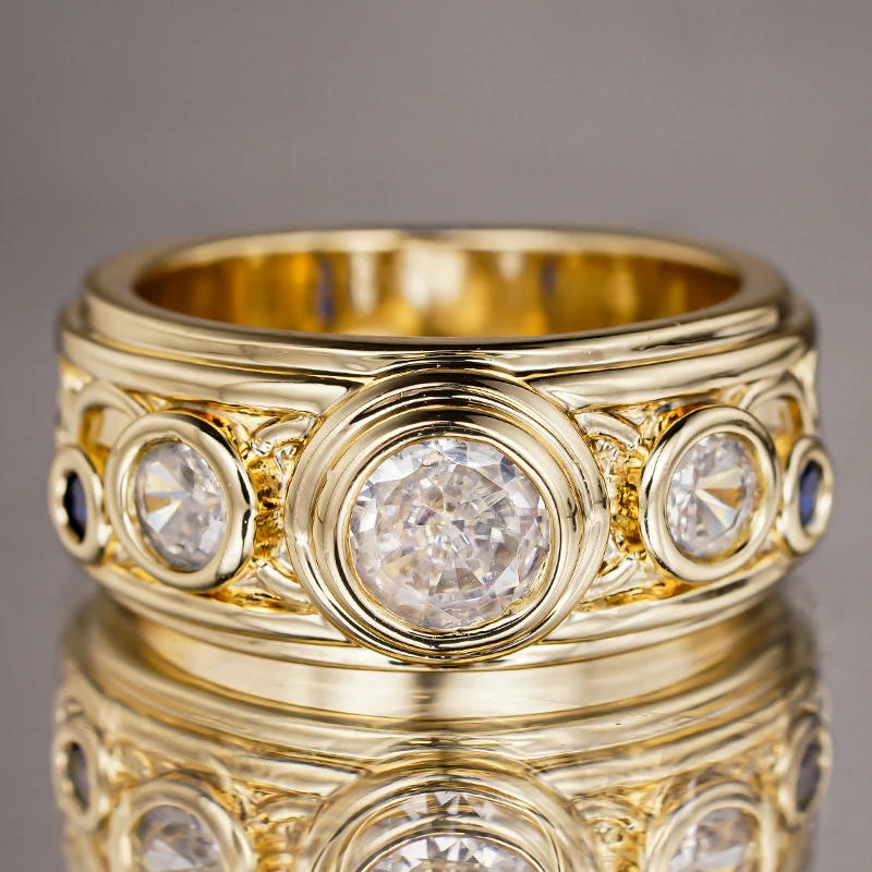 Huitan Gold Color Metal Women Rings Luxury Jewelry for Party Daily Engagement Trendy Accessories Inlaid Shiny Cubic Zirconia