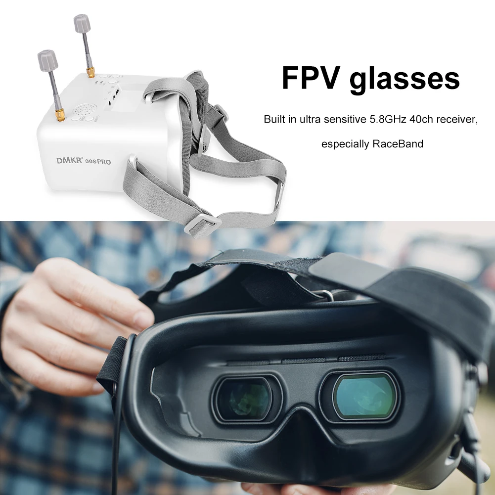 5.8G 40CH First Person View Glasses 4.3 Inch First Person View Goggles Double Antennas Built-in Battery for RC Drone Beginner