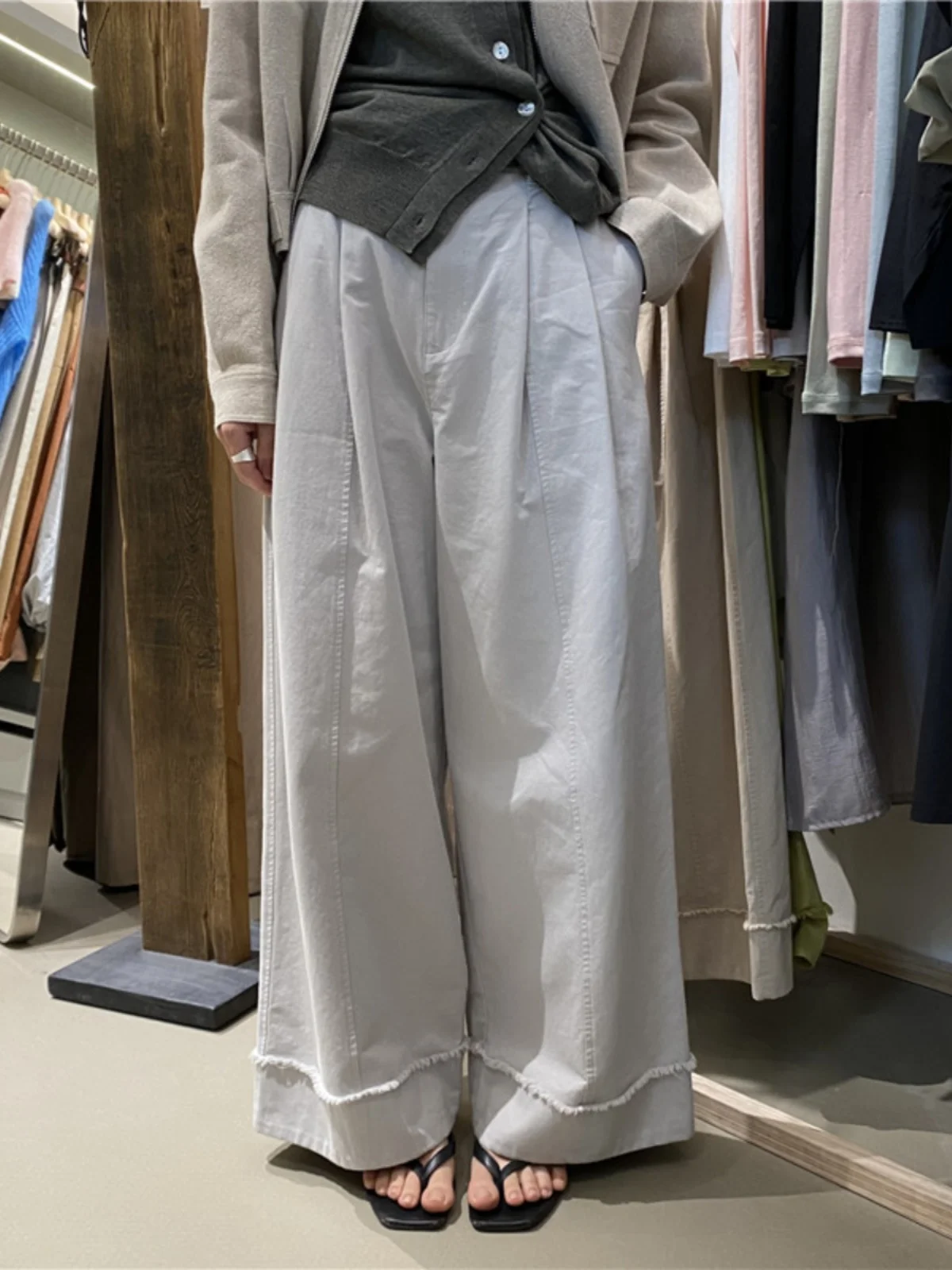 High Waist Wide Leg Pants Women's Spring 2025 Casual Loose Fit Trousers with Frayed Hemline Slimming Straight Floor-Length