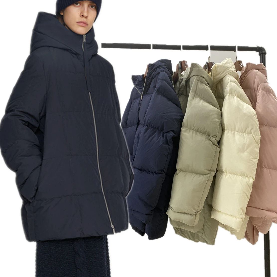 

Jenny&Dave High-quality Winter Coat Loose And Warm Thick Quilted Bread Coat Nordic Hooded White Goose Down Jacket Women