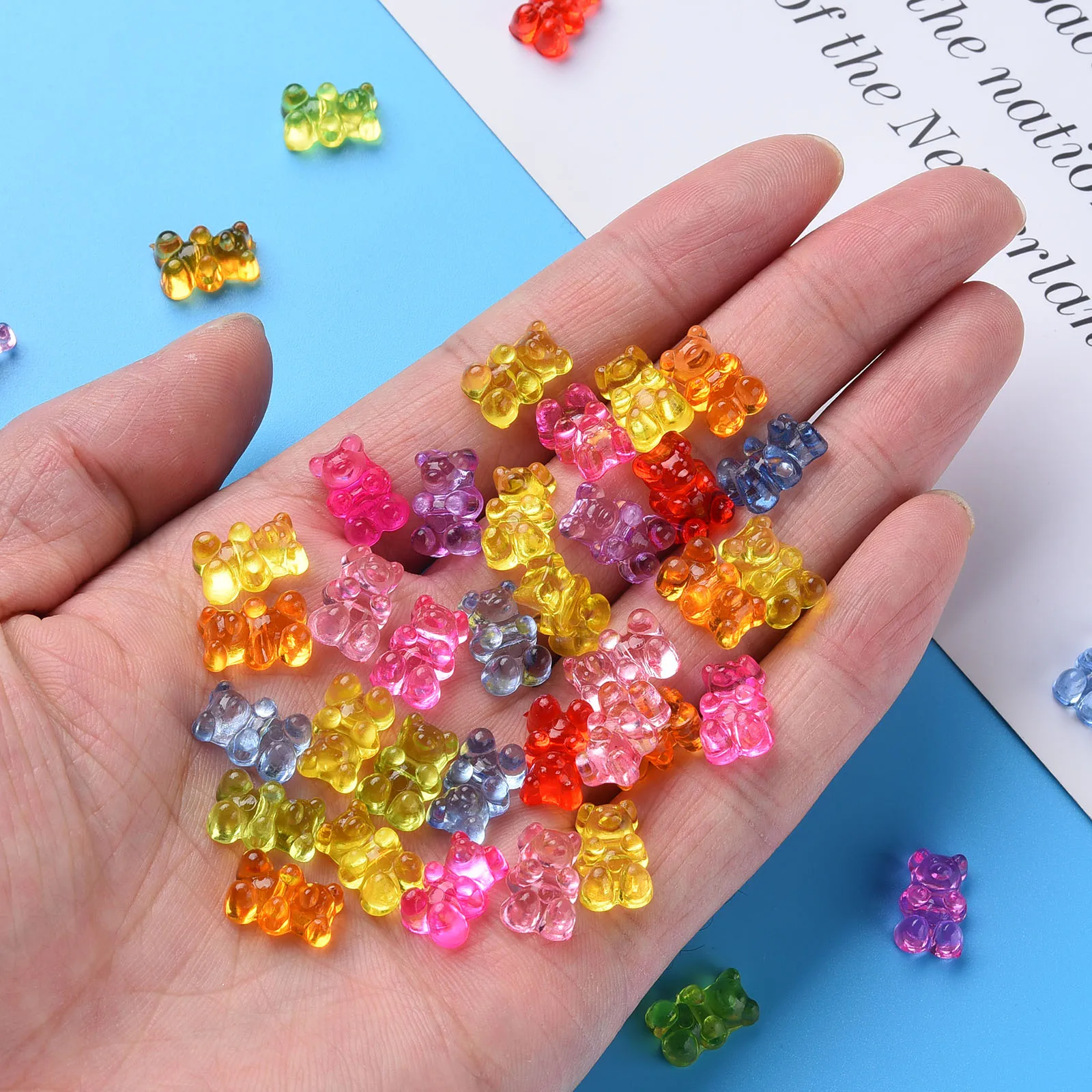 500g Rainbow Colorful Cute Gummy Bear Acrylic Beads for Jewelry Making Necklace Bracelet Earrings Flatback Bear Spacer Beads