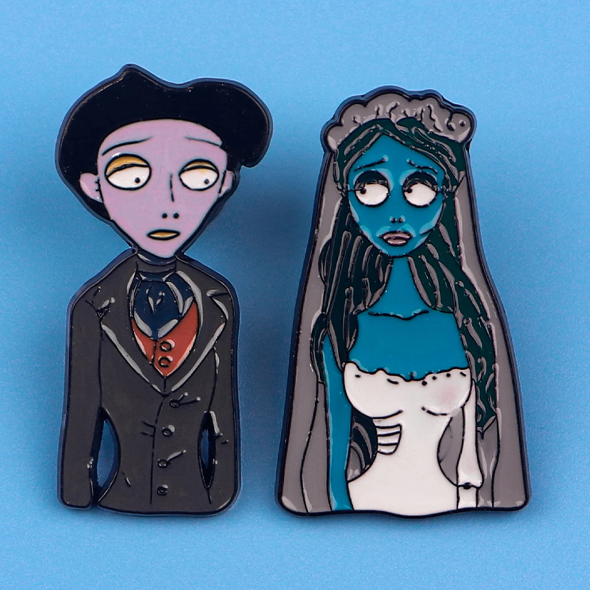 Halloween Bride Pins Horror Cartoon Badge Brooches for Clothing Enamel Pin Couple's Badges Jewelry Accessories Gifts for Friends