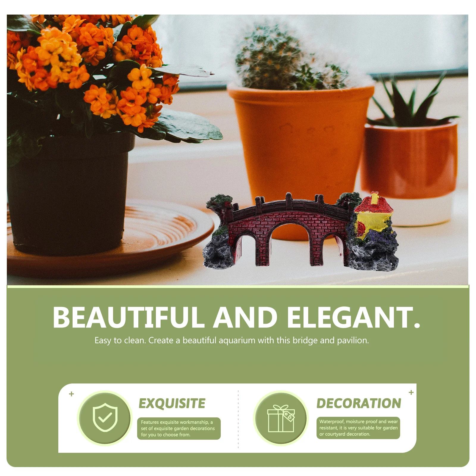 

Artificial Bridge Adornment Fish Tank Bridge Pavilion Decor Aquarium Resin Craft Landscape (Large Size)