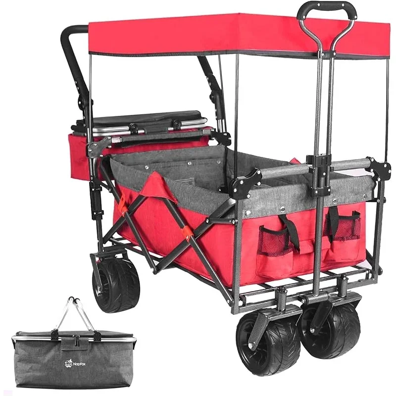 Collapsible Wagon Heavy Duty Folding Wagon Cart with Removable Canopy, 4