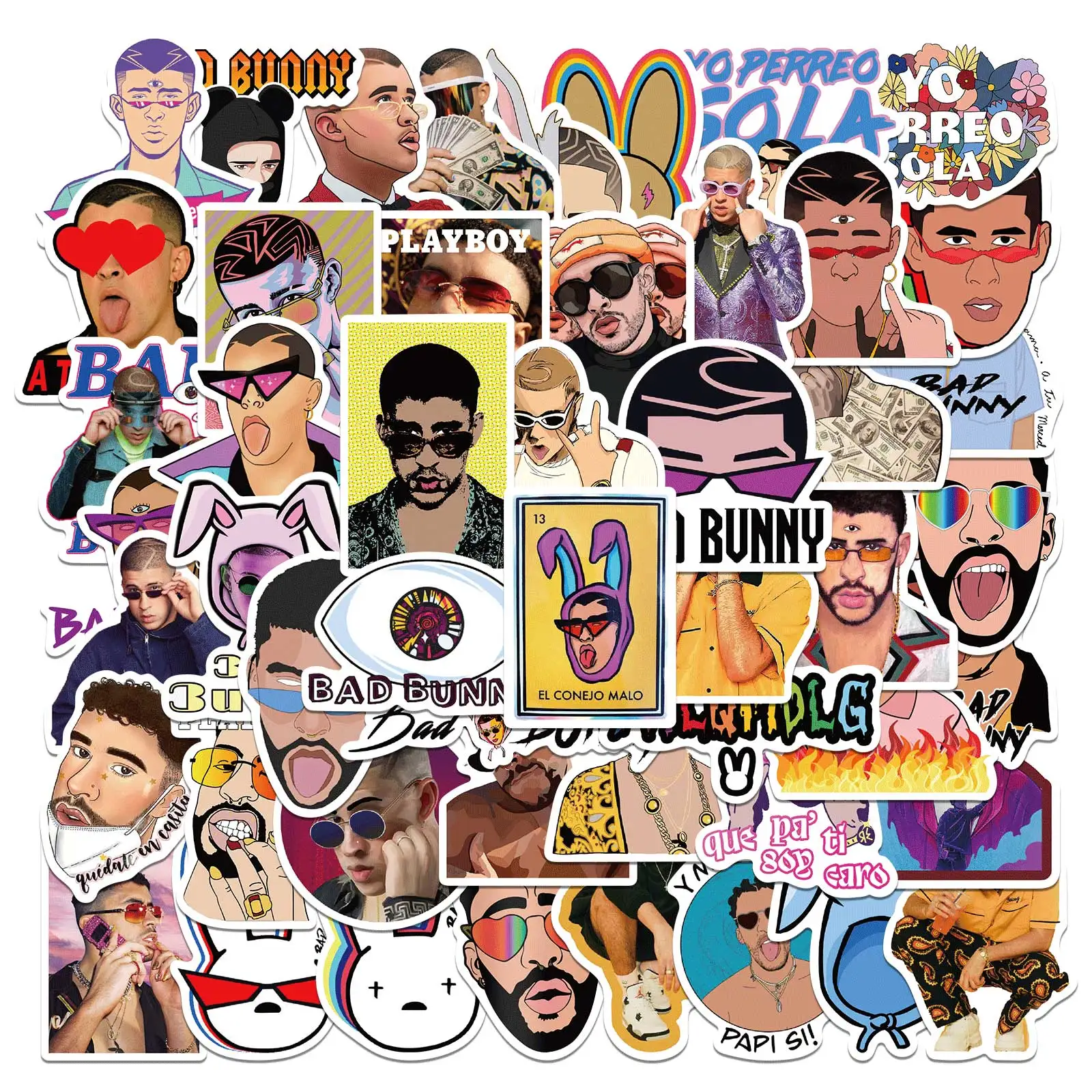 50PCS Bad Bunny Sticker New Album Un Verano Sin Ti Graffiti Gift Decals Toy DIY Suitcase Phone Helment Laptop Bike Decal
