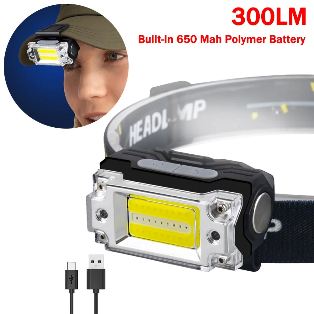 300LM LED Head Torch 5 Lighting Modes USB Charging 3 LEDs Motion Sensor Waterproof Camping Fishing Smart Head Flashlight