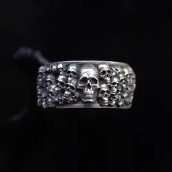 S925 silver old retro craft Europe and the United States tide brand tombstone skull ring