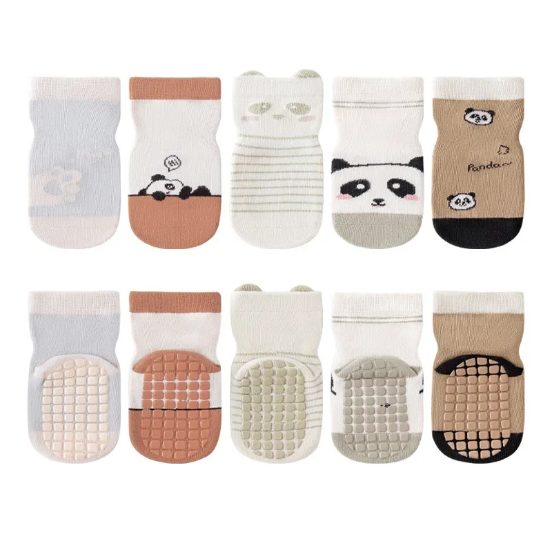 5 Pairs Baby Girls Boys Toddlers Anti Slip Cotton Socks Set Cute Kids Non Skid Floor Walking Grip Socks Ankle Sock Spring Autumn