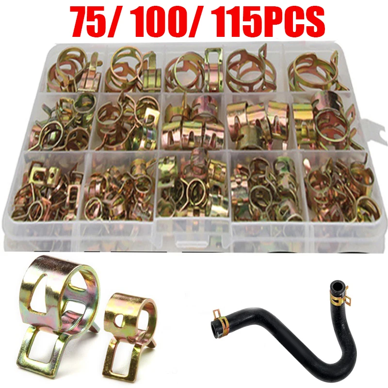 

75/100/155PCS Car Truck Spring Clips Fuel Oil Water Hose Clip Pipe Tube Clamp Fastener Assortment Kit