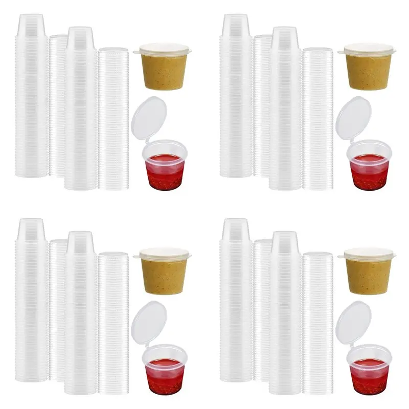 ABDJ-400 X 1Oz Round Food Container Pots With Lids,Hinged Sauce Pots Reusable Jelly Shot Cups Small Deli Pot Restaurants