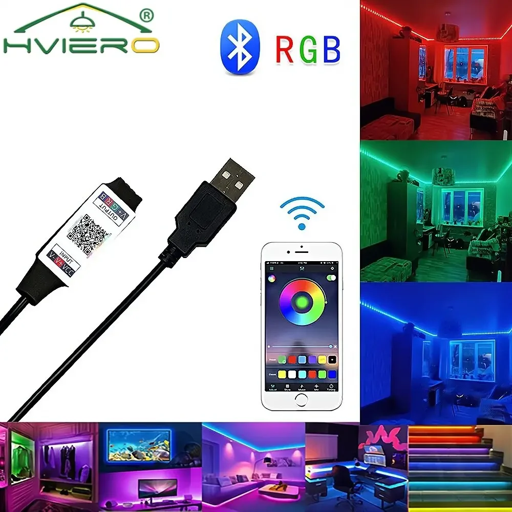 Mini RGB USB-connector Controller Bluetooth-compatibele LED-verlichting Strip Sfeer Dimmer DC 5V Muziek Smart APP-bediening