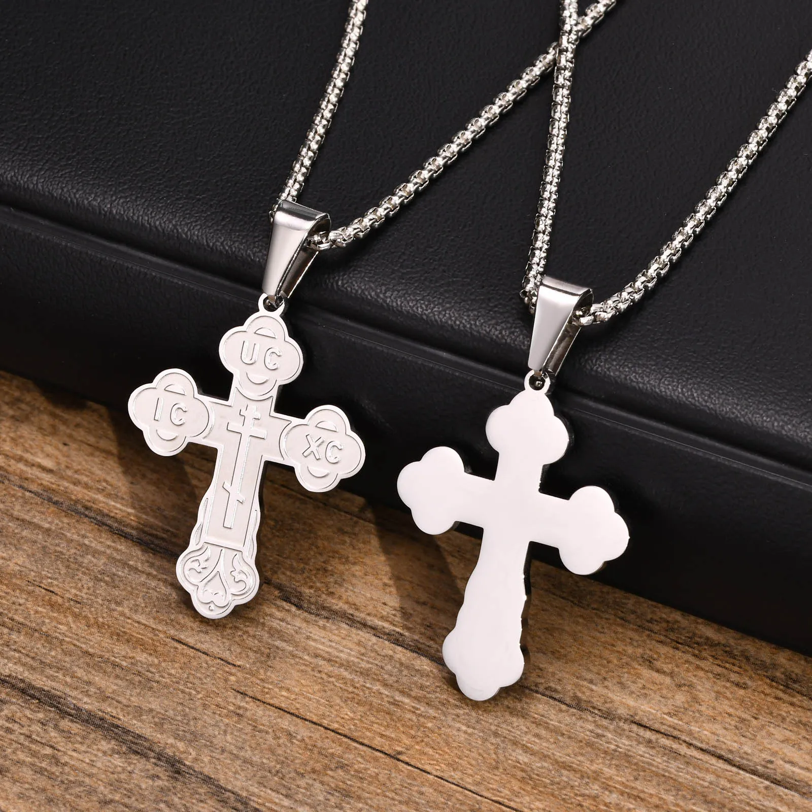 Orthodox Crucifix Cross Necklaces for Men Jewelry, Russian Eastern St. Nicholas Pendant Religious Prayer Gifts