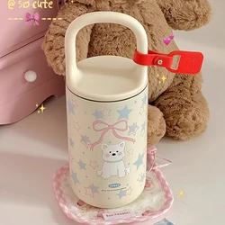 Kawaii Puppy Stainless Steel Thermos Bottle Cute Bowknot Thermal Cup Tumbler Coffee Water Tea Insulated Thermos Mug Girl Gift