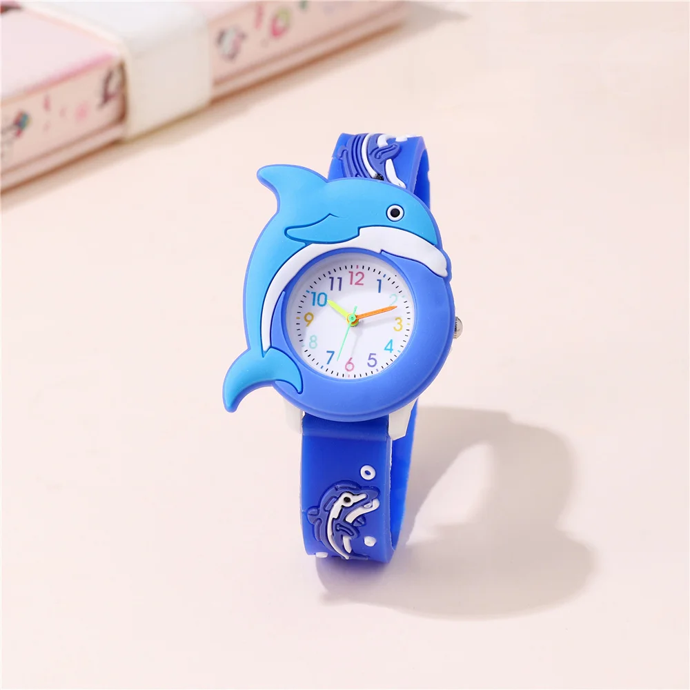 นาฬิกาเด็ก 3 มิติ รูปปลาโลมา การ์ตูน สายซิลิโคน ควอตซ์ สำหรับเด็ก