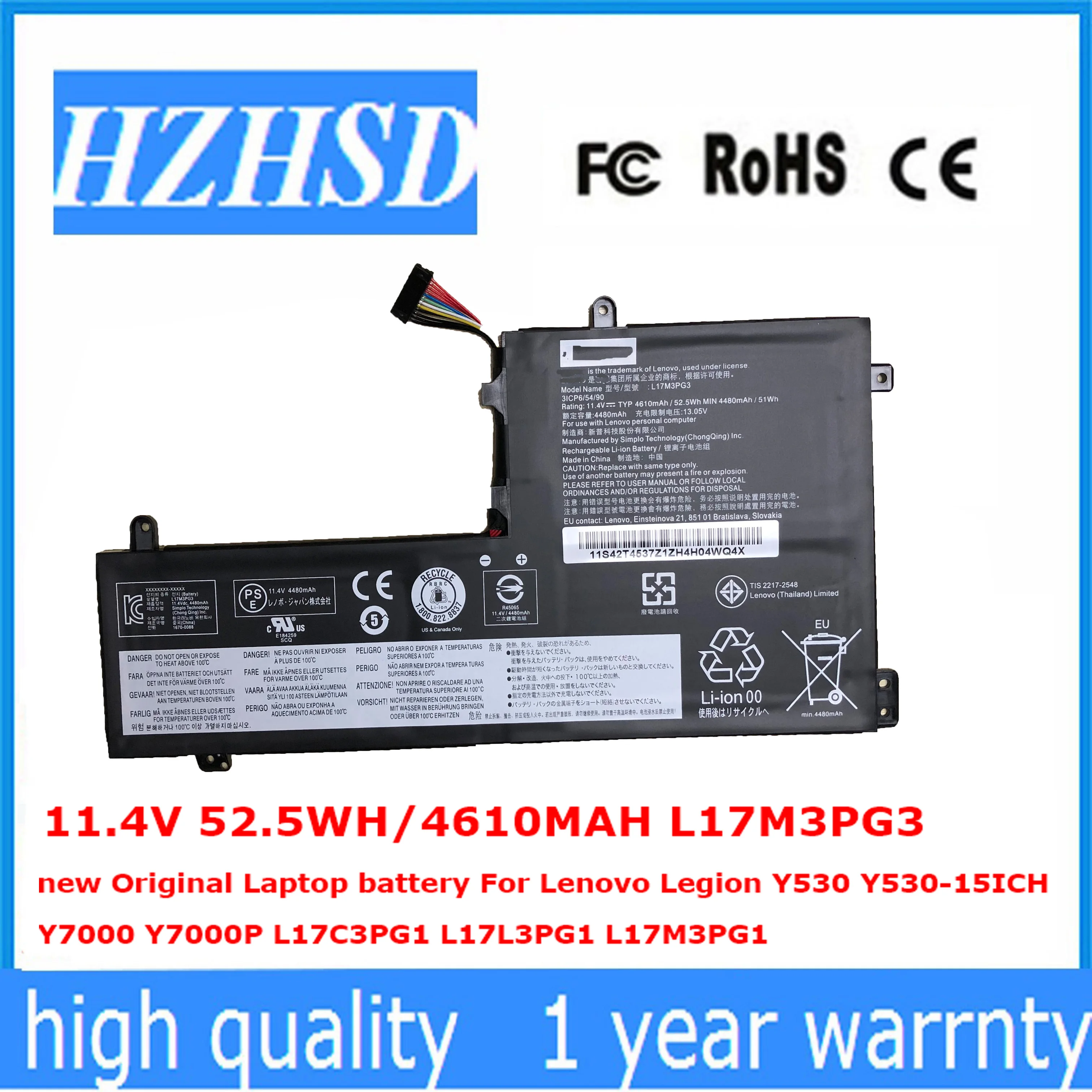 Bateria Original do Portátil para Lenovo L17c3pg1 L17l3pg1 L17m3pg1 L17m3pg2 L17c3pg2 L17m3pg3 Y530 Y53015ich Y7000 Y7000p