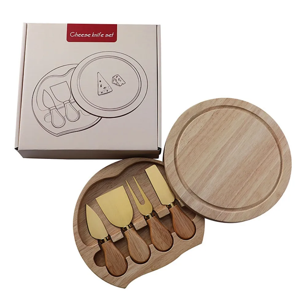 High Beauty Cheese Tool Set! Round wooden box storage, stainless steel knife shovel durable and easy to clean