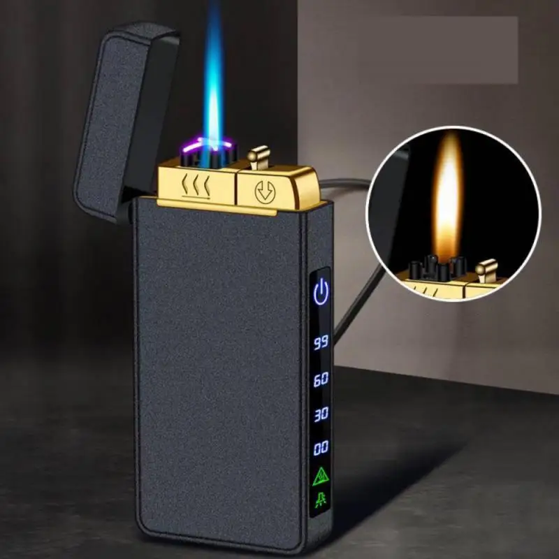 New Metal USB Windproof Electric Lighter Jet Dual Plasma Arc Lighter Gas Electric Butane Rechargeable Pipe Cigar L (No Gas