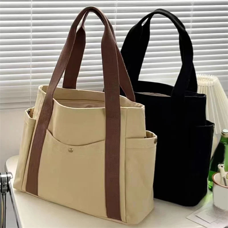 Large Capacity Canvas Tote Bags For Work Commuting Carrying Bag College Style Student Outfit Book Shoulder Bag