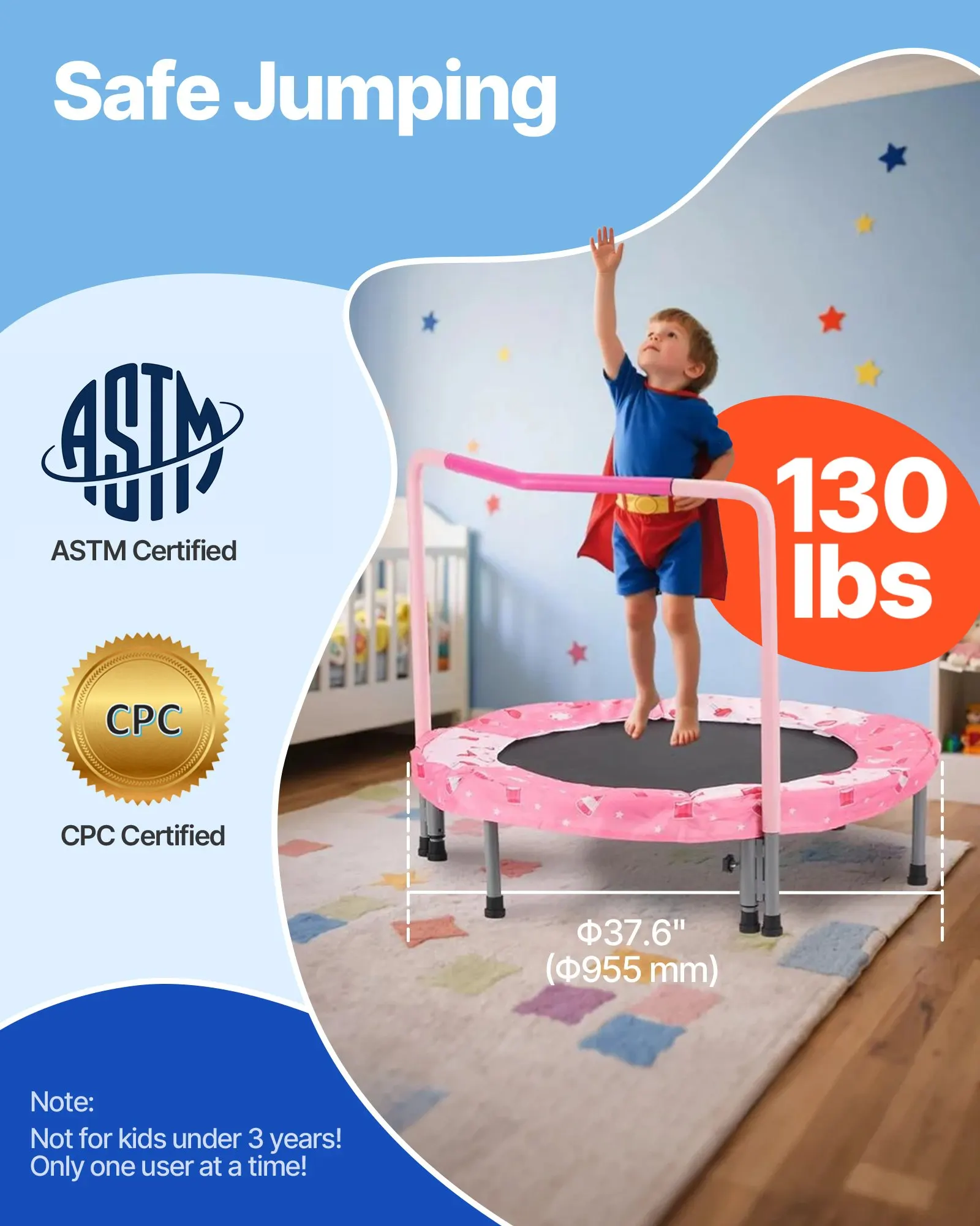 

36" Kids Trampoline, 3FT Indoor Outdoor Trampoline, Foldable Mini Trampoline With Handle, Rebounder Trampoline For Toddlers,