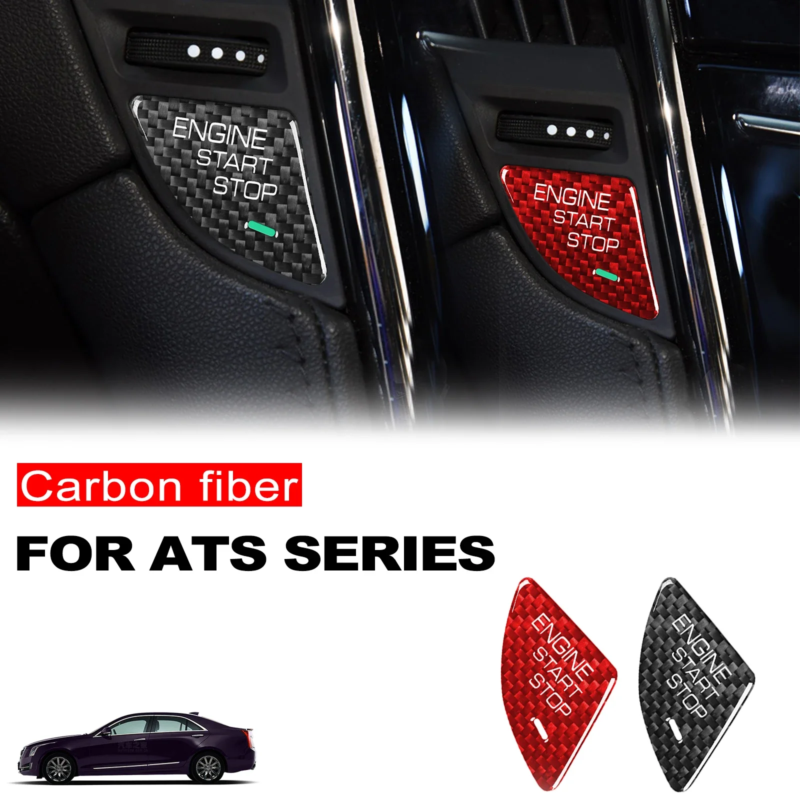 Carbon Fiber Style Engine Ignition Button Cover Sticker Adhesive Fashion Trim For ATS ATS-L Car Accessories