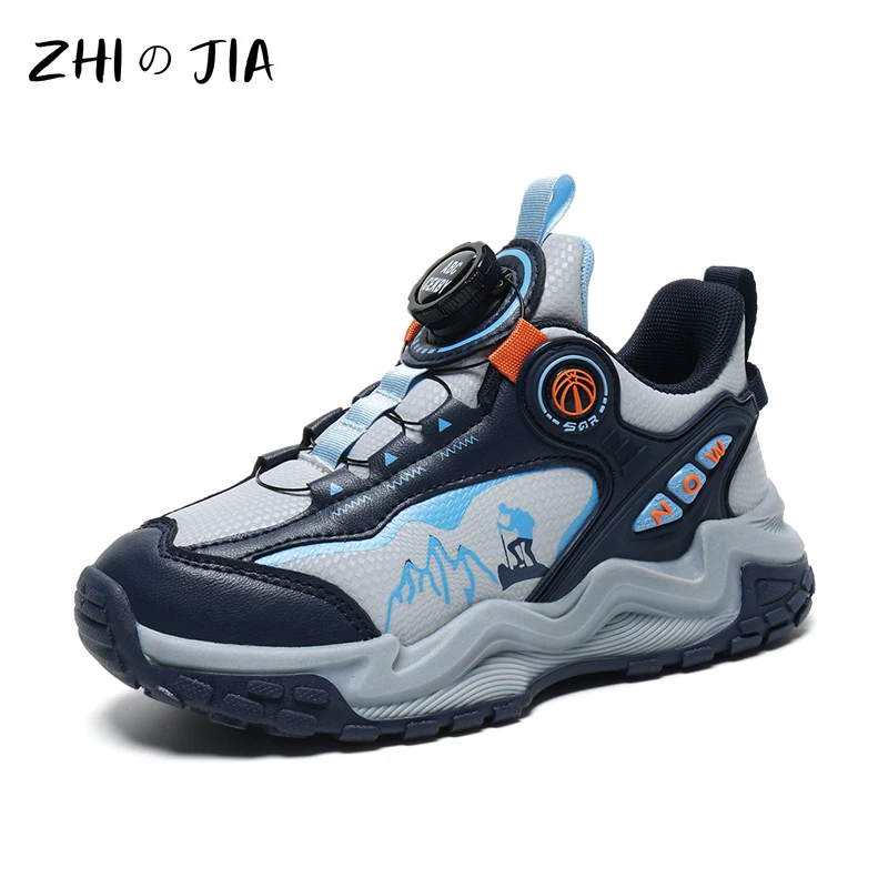 Children's Autumn and Winter Leather Casual Sneaker Boys Girls Rotating Buckle Anti Slip Running Shoes Fashionable Trendy Shoes