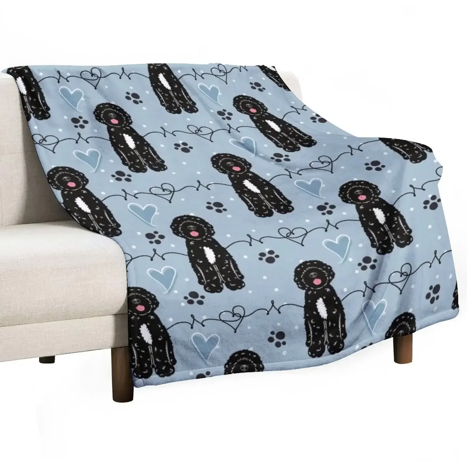 

Love Black White Portuguese Water Dog Throw Blanket Luxury Designer Travel halloween Softest Blankets