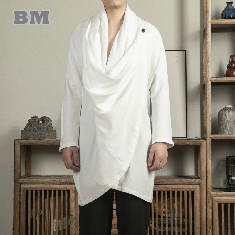 

Китайская традиционная одежда, винтажная хлопково-льняная одежда в стиле дзен, большие размеры, кардиган в национальном стиле, мужская накидка Тай Чи Ханфу, мужское пальто