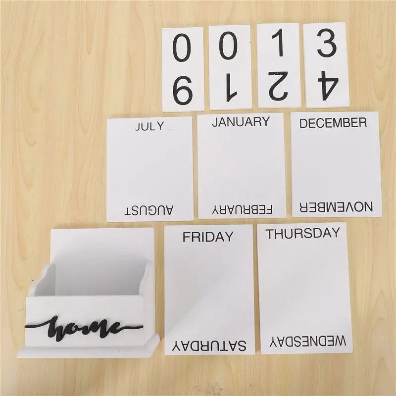 Ingenious-2X Wooden Clamshell Desk Block Calendar Permanent Wooden Desk Calendar Week Month Date Display Home Office Decoration 3