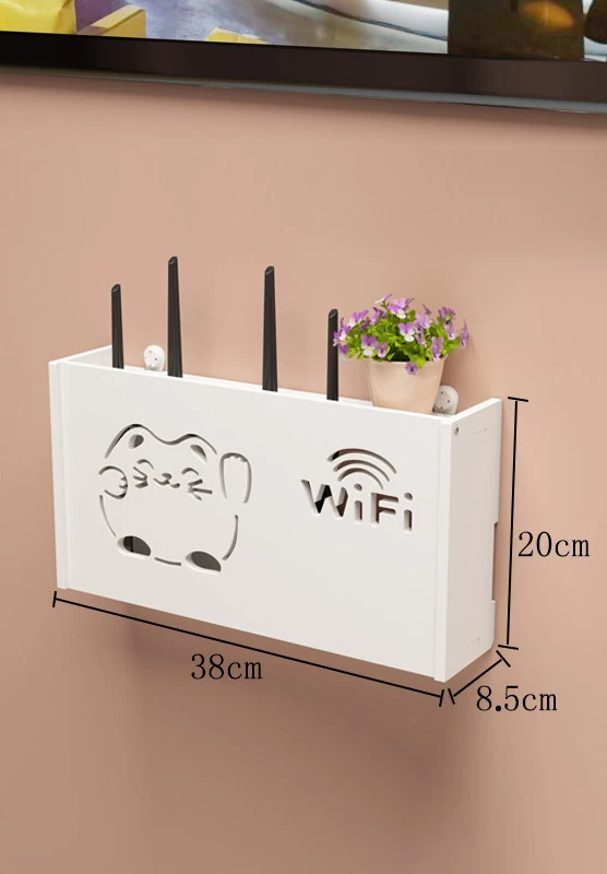 Guoyoocc Wireless Router Storage Box Wall Mounted WiFi Router Rack PVC Panel Shelf Living Room Set-top Box Bracket Decoration Storage Box Power Cord Plug Storage Box (Various Styles and Sizes