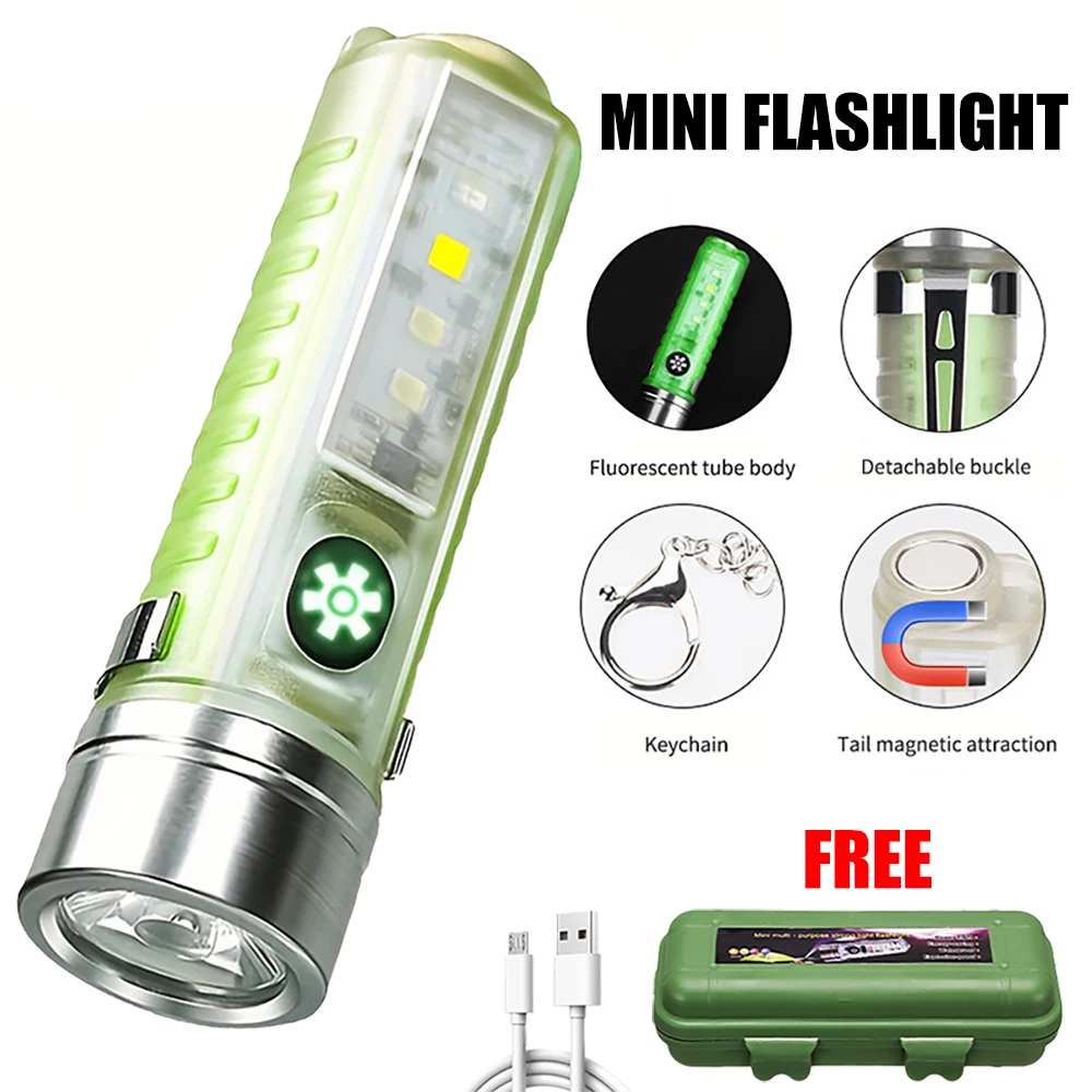 Mini LED Flashlight Multifunction Super Bright Small Torch With Strong Magnet USB Rechargeable Outdoor Camping Hiking Flashlight