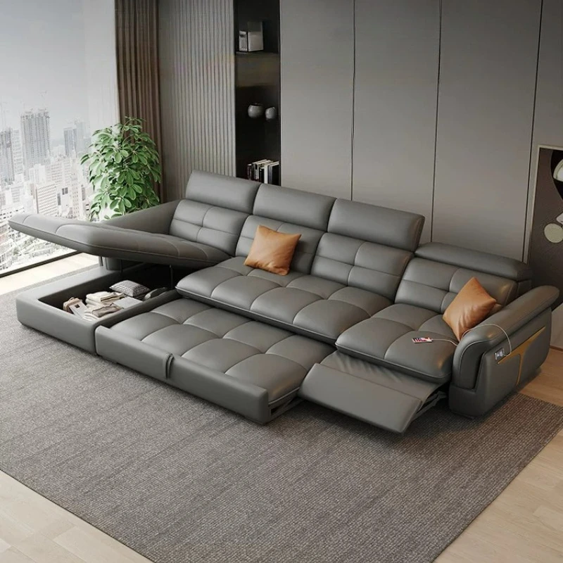 L-Shaped Multifunctional Italian Genuine Leather Sectional Couch Modern Electric Recliner Sofa Bed with Adjustable Backrest view 3