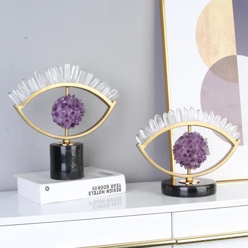 Luz de luxo metal sorte ornamento roxo cristal olho criativo artesanato sala estar decoração abertura presente decoração para