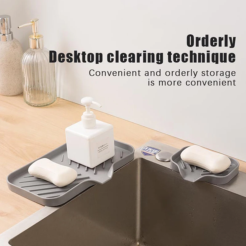 

Silicone Faucet Mat Kitchen Sink Tray Soap Dispenser Sponge Drain Pad Sink SplashDrying Mat Countertop Storage Tray SoapTray