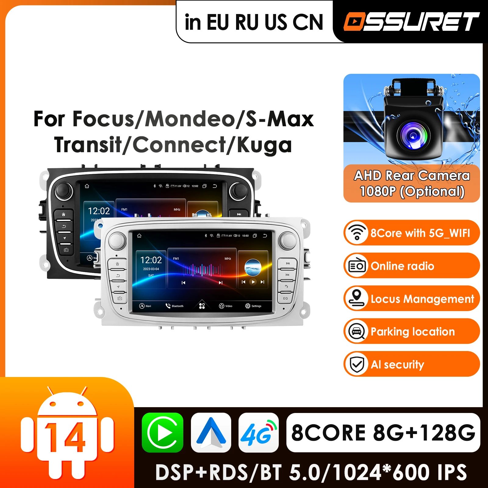 7''AI Car Intelligent Systems Carplay 4G Android Car Radio for Ford Focus S-Max Mondeo Galaxy C-Max Kuga Multimedia Video Player