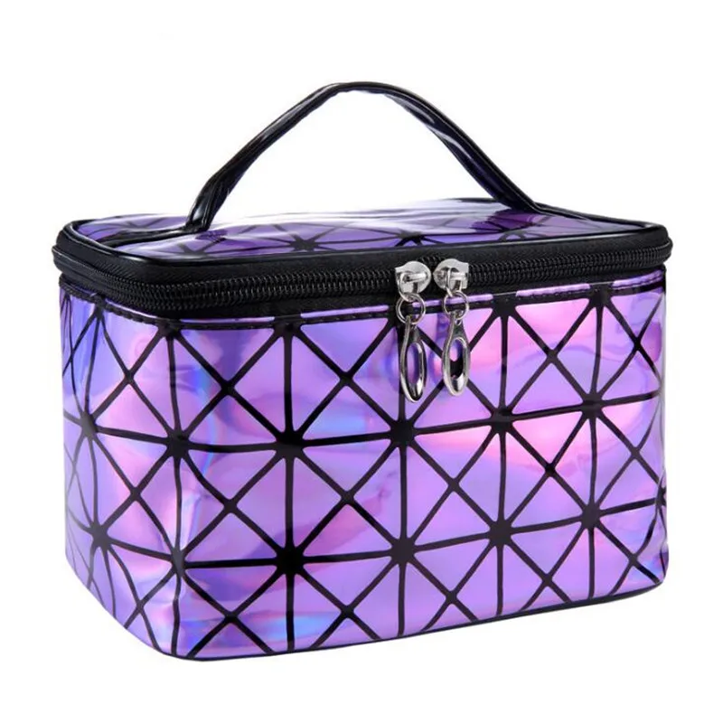 Women PU Sequin Makeup Bag Fashion Square Travel Portable Storage Toiletries Bag Cosmetic Storage Tote Waterproof  Make-Up Cases