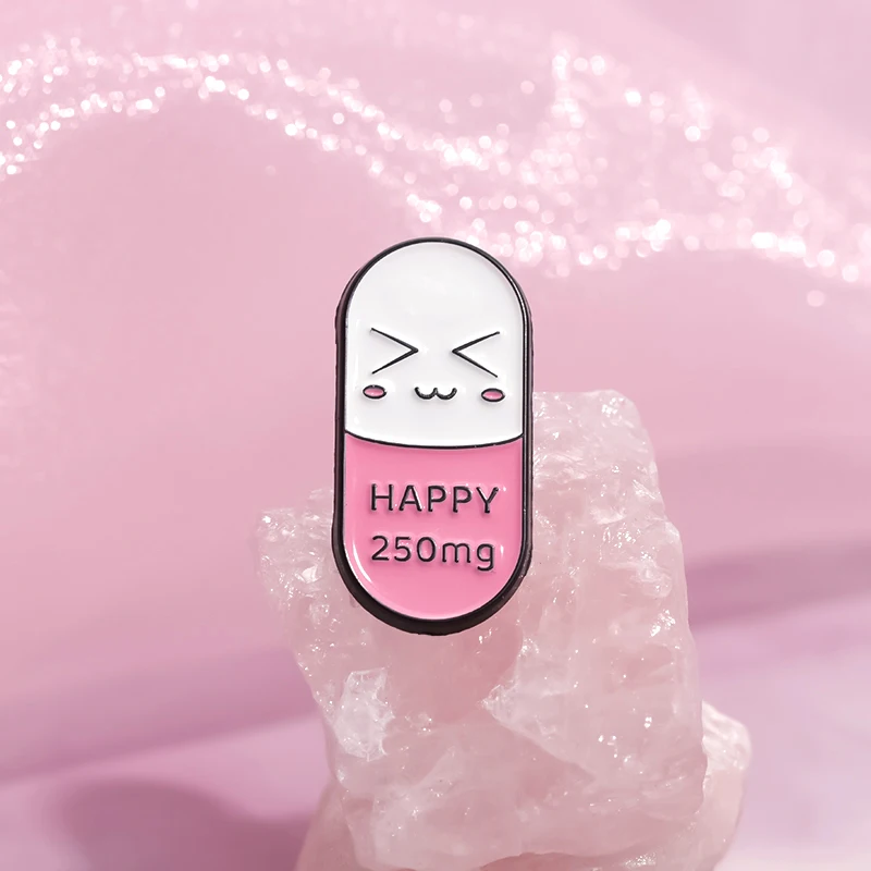 Cute Pharmacist Enamel Pins Happy Chill Capsule Pill Brooches Anti Depression Anxiety Cartoon Lapel BadgesDecorative Jewelry