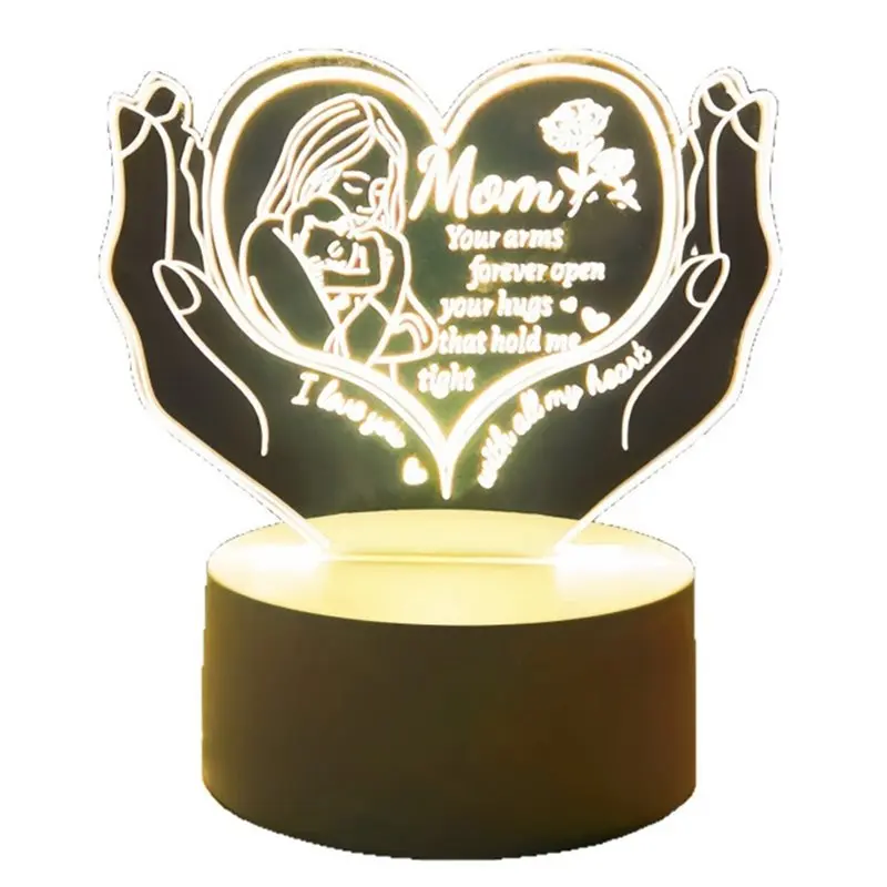 【comely】感謝祭用、母の日雰囲気ランプ、手を繋ぐ愛の模様の3dナイトライト、ledベッドサイドギフトデコレーション