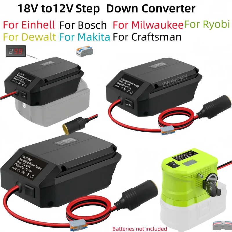 

18V/20V to 12V Buck Converter for Makita/Dewalt/Milwaukee/Bosch/EINHELL/Craftsman/Ryobi 18V Battery Cigarette Lighter Adapter