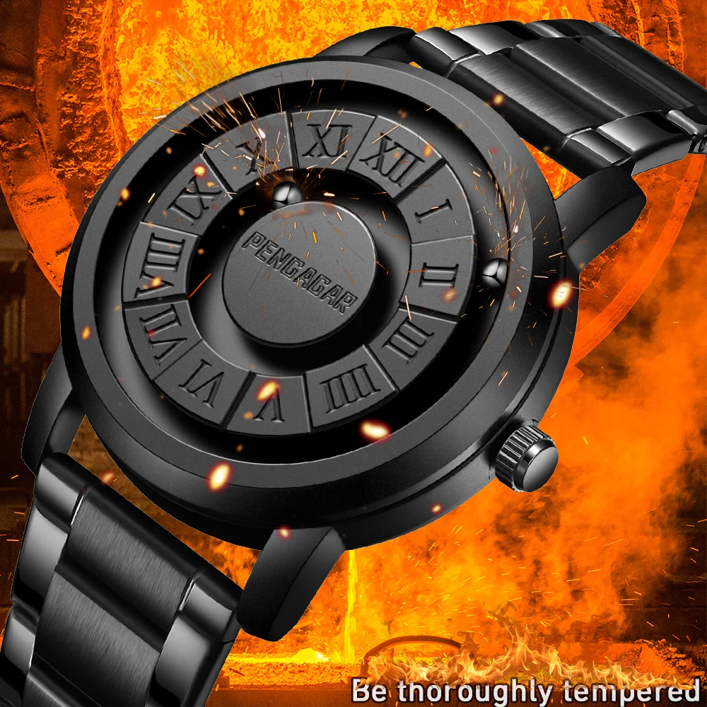 

PENGAGAR мужские часы из нержавеющей стали кварцевые часы креативная прокрутка указатель магнитная сила наручные часы Relogio Masculino + коробка