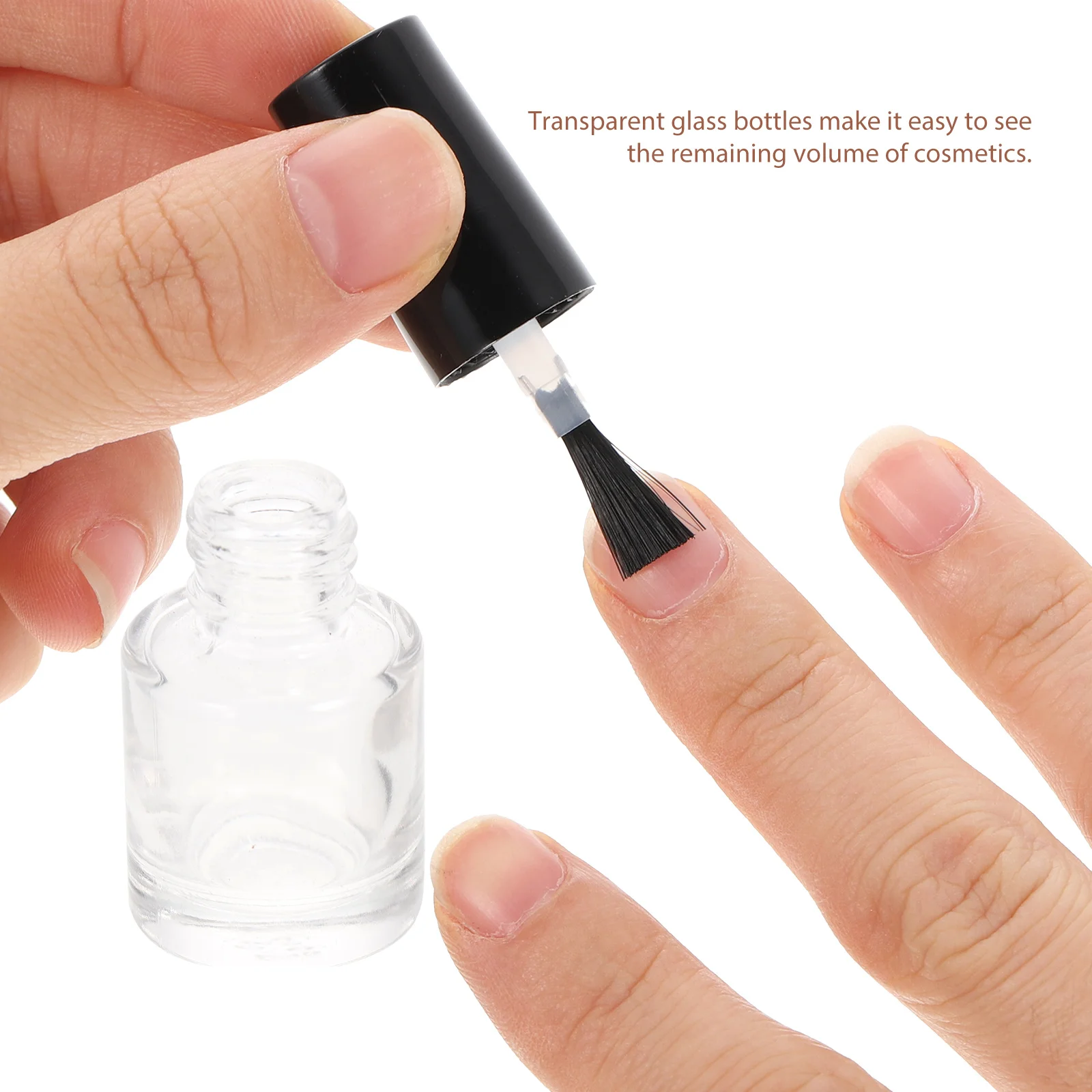 

20Pcs Transparent Glass Nail Polish Bottles Black Cap Brush Portable Refillable Empty Container DIY Custom Color Label