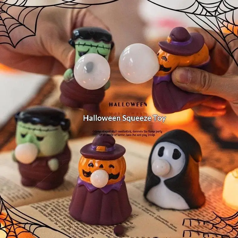 Cute Pumpkin Ghost Stress Relief Toy Soft Bubble Blowing Fidget Squeeze Toy Halloween Party Gift Desktop Decor Accessory