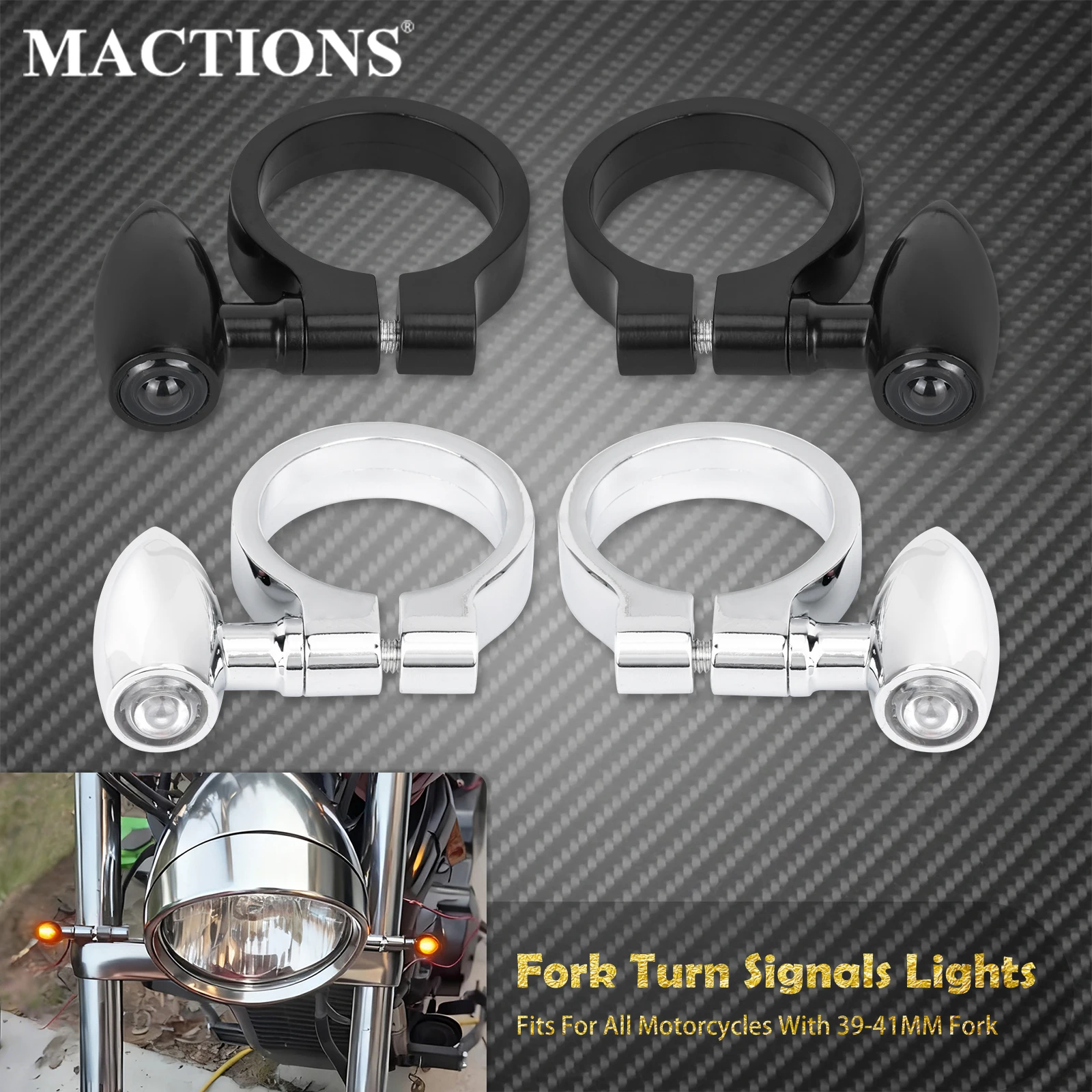 

Motorcycle Front Fork Tubes LED Turn Signal Light Universal Amber Blinker Indicator Lamp W/Mounting Bracket For Harley For Honda