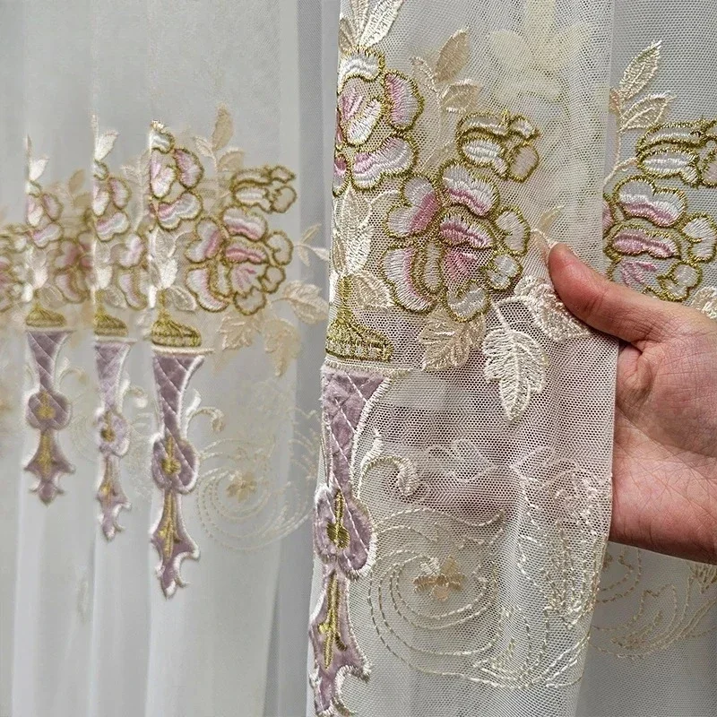 Luxury Custom Size Fashion  Style Embroidered Tulle   Curtains for Living Dining Room Bedroom Door Screen Shutter Home Decor