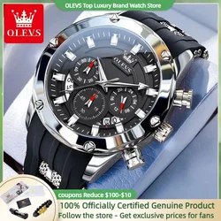 OLEVS New Fashion Quartz Watch for Men Silicone Tape Date Chronograph Multifunction Sports Men's Quartz Watch 2024 Trend