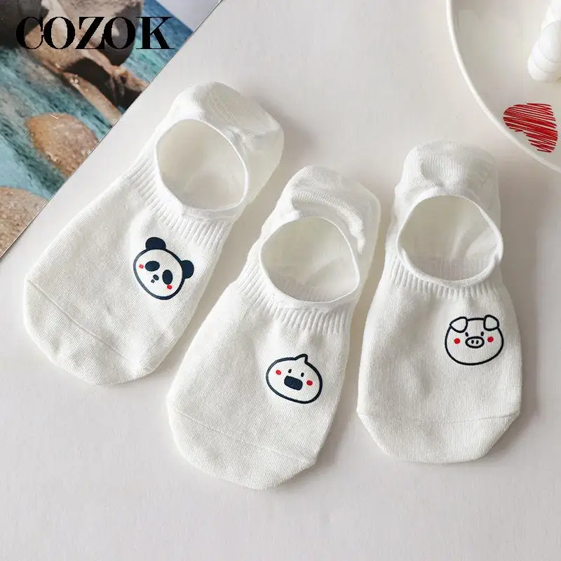10pcs=5 Pairs Women Low Cut Socks Rabbit Animal Style Cotton Casual Women Streetwear Cute Funny Socks Happy Invisible Boat Socks
