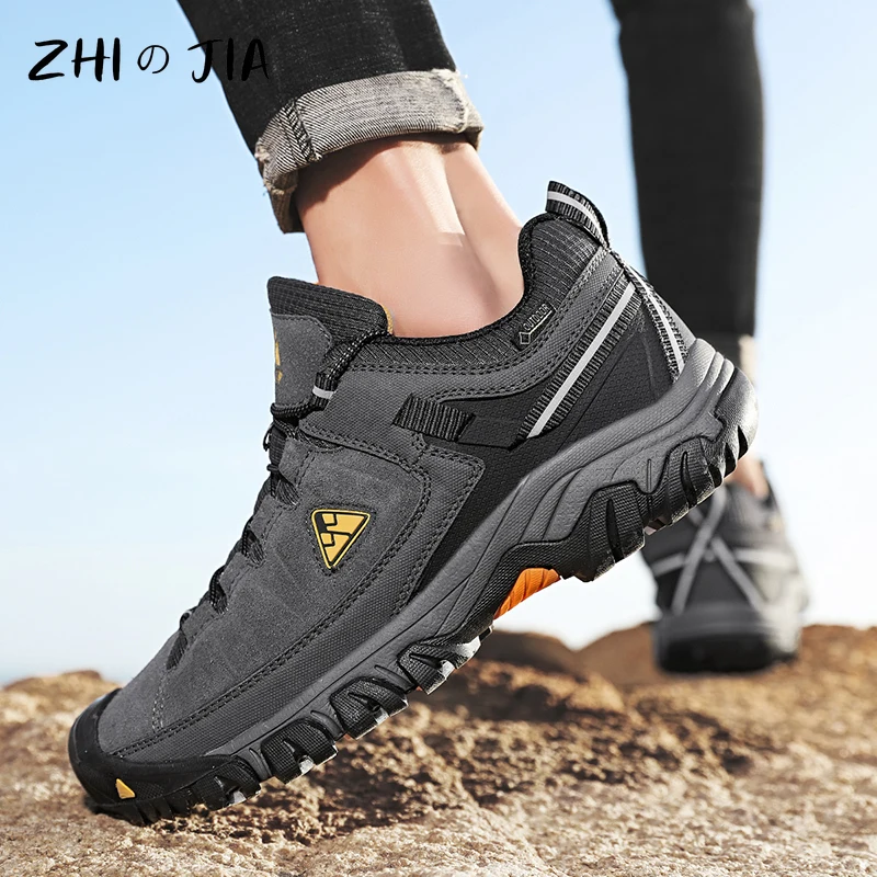 Autumn Winter Couples Casual Shoes Outdoor Men\'s Sneaker Mountaineering Shoes Men\'s Genuine Leather Walking Shoes Large Footwear