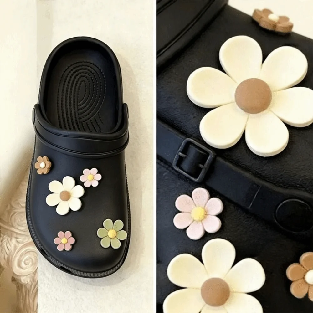 10Pcs/Set Cute Style ABS Shoe Buckle Charms Daisy Flower DIY Shoe Buckle Decorations Easy to Attach Shoe Charms Women Girls