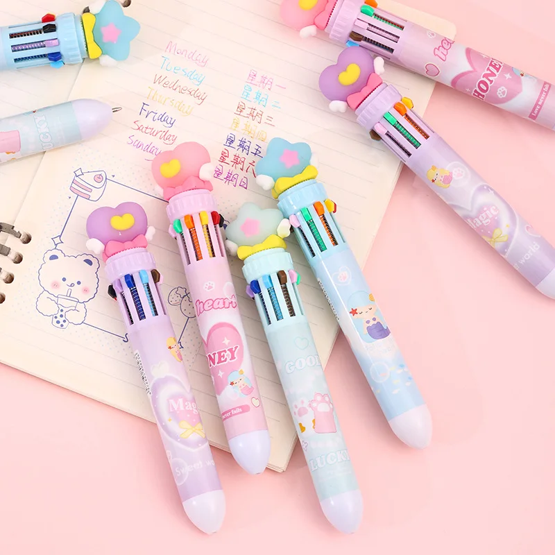 36pcs Ballpoint Pen Set /Box 10 Colors Cute Kawaii Multi-Functional Color Pen For Student Journaling Drawing School Stationery